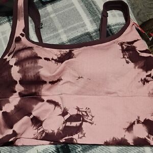 PINK Victoria's Secret Pink and Dark Maroon Tie-Dye Sports Bra-055x
